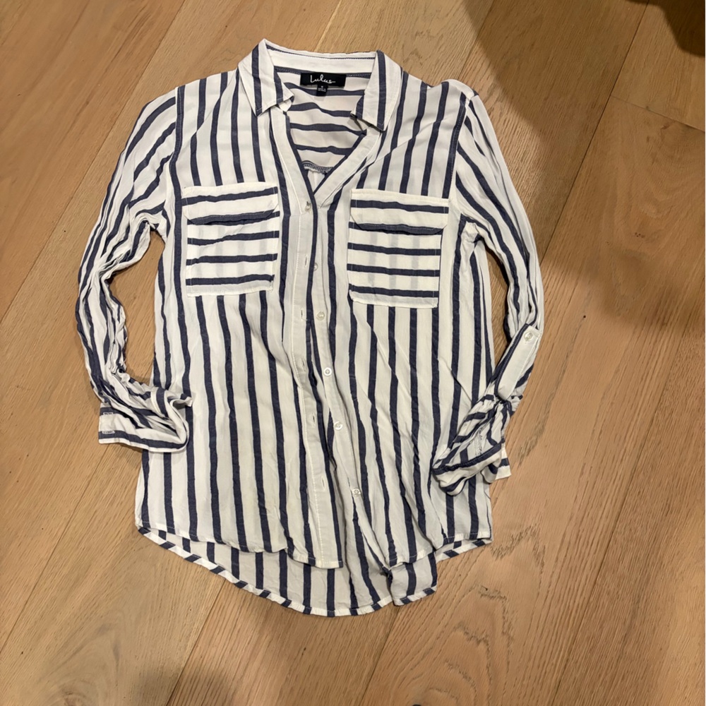 Lulu's Navy and White Striped Women's Shirt